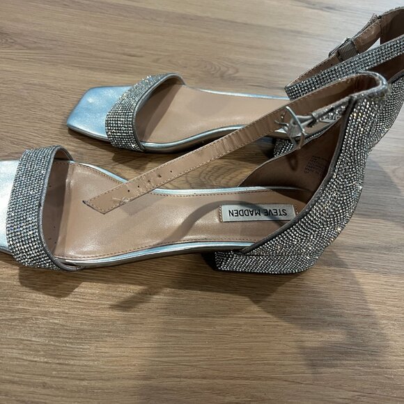 Steve Madden Nava Rhinestone Square Toe Ankle Strap Sandals Heels Shoes Size 11M - Picture 10 of 12